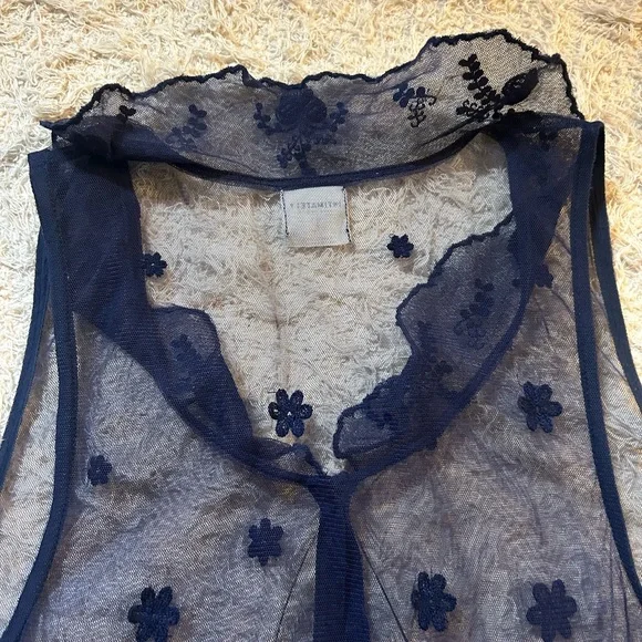 Free People Intimately Maxi Button Front Mesh Slip Dress w/ Collar Sz Small Navy - Picture 9 of 10